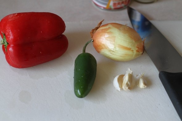 cutting board with veggies