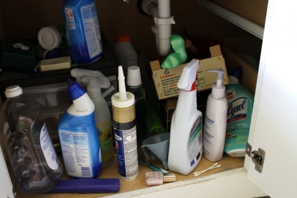 bathroom cabinet before declutter