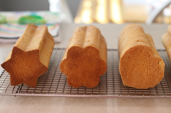 Shaped bread baked in Pampered Chef tubes.