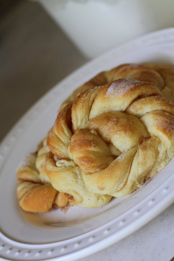 Cinnamon rolls on a white plate.