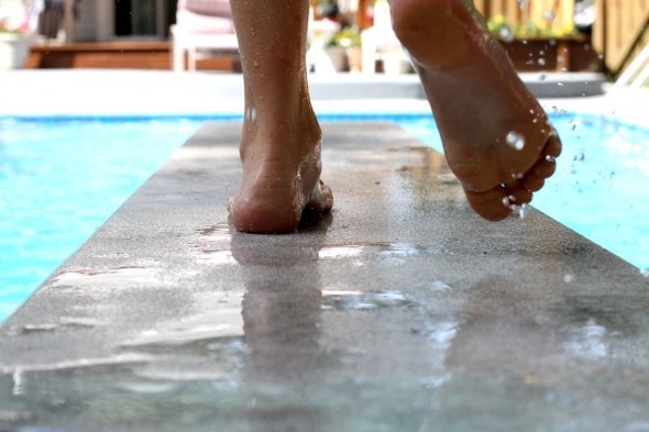 feet on diving board
