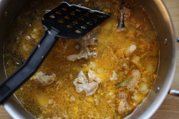 A pot of chicken broth.