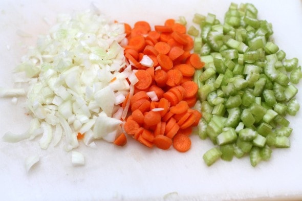 chopped veggies for chicken noodle soup