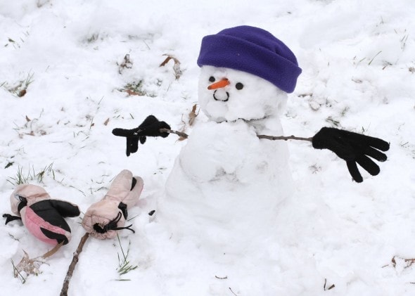 snowman with avocado eyes