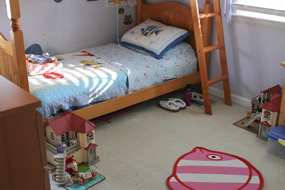 cluttered kids room before and after