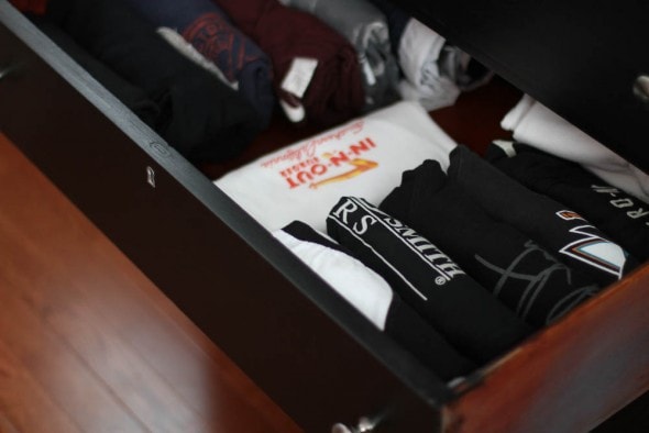 drawer of vertical tshirts