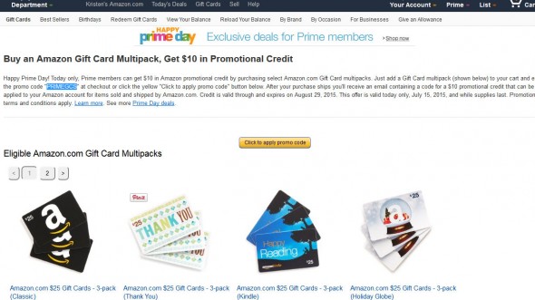 Amazon.com Gift Card Prime Day Gift Cards - Mozilla Firefox 7152015 73710 AM