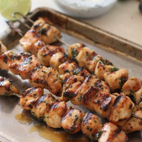 chipotle chicken kabobs with cilantro dipping sauce