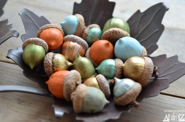 10 Classy Fall Crafts - Sparkly Leaf Garland - Painted Acorn