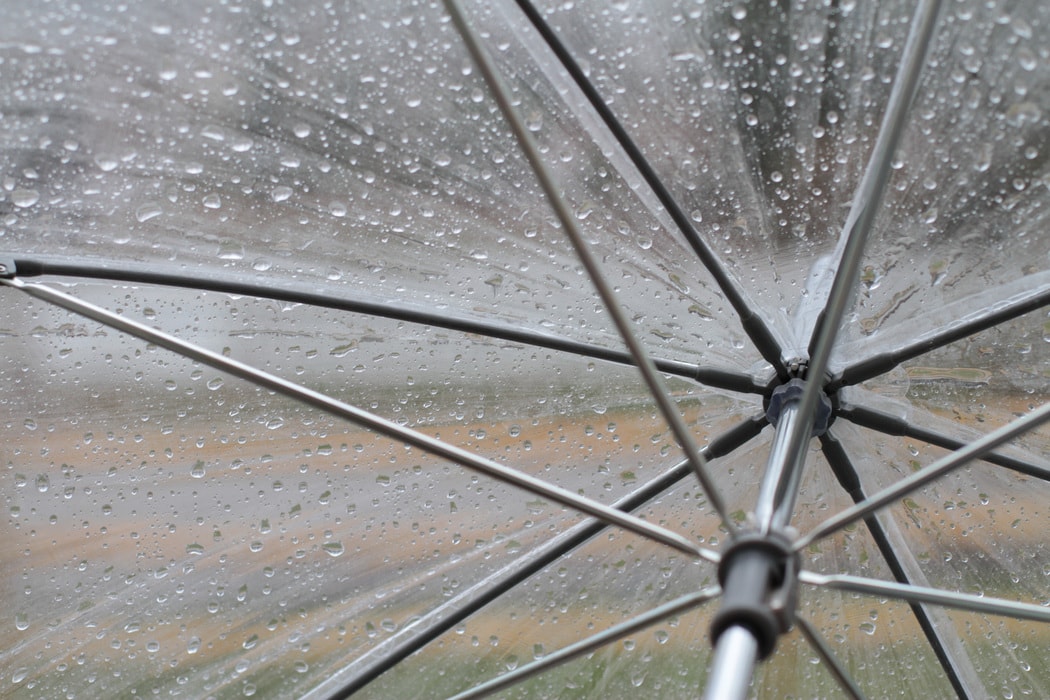 raindrops on a clear umbrella.