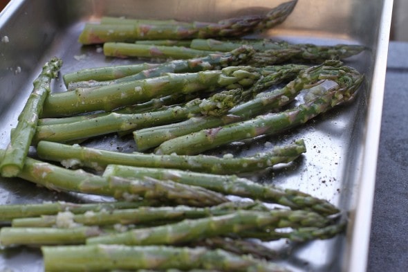 peppered asparagus on a tray.
