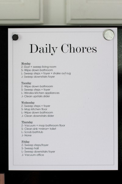 DIY daily chores list