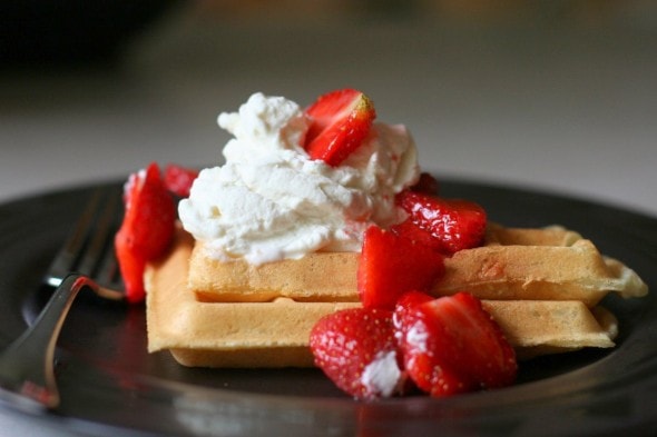 waffles with strawberries and whipped cream