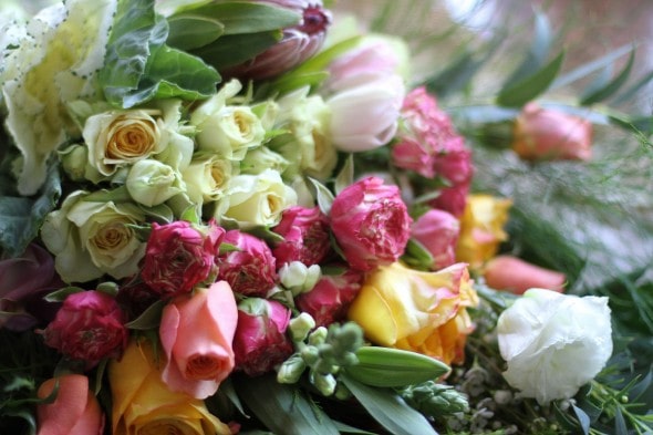 A large bouquet of flowers.