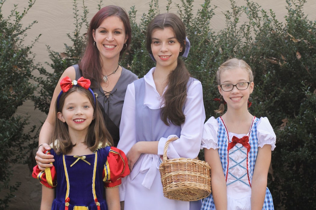 Kristen and the girls dressed up for Halloween