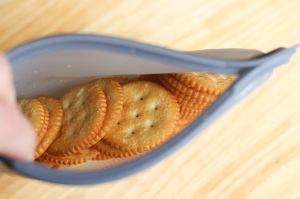 Ritz crackers in a reusable Stasher bag.