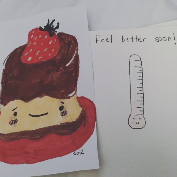 Two handmade get-well cards.