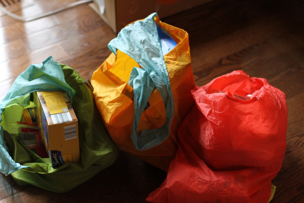 Aldi groceries in reusable bags
