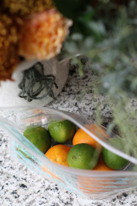 Lemons and limes in a plastic bag.