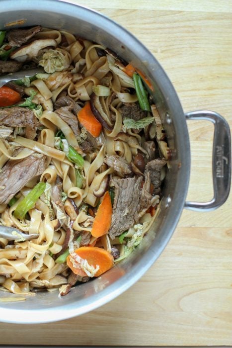 Yakisoba noodles in a big pot.