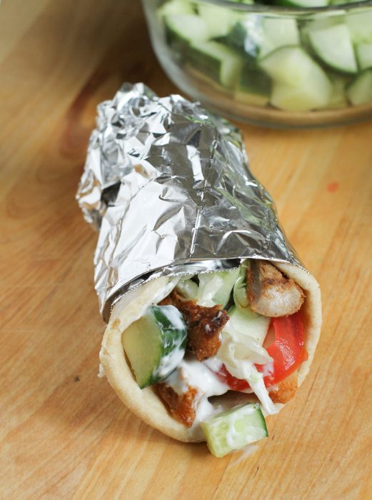 Chicken stuffed in a pita.