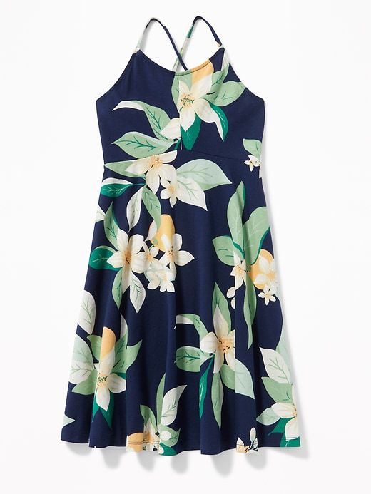 A navy flowered sun dress.