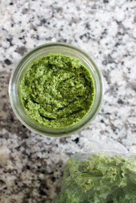 kale pesto in a jar.