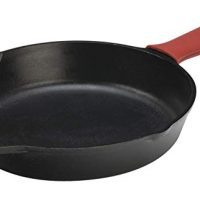  Pre-Seasoned Cast Iron Skillet with Red Silicone Hot Handle Holder.