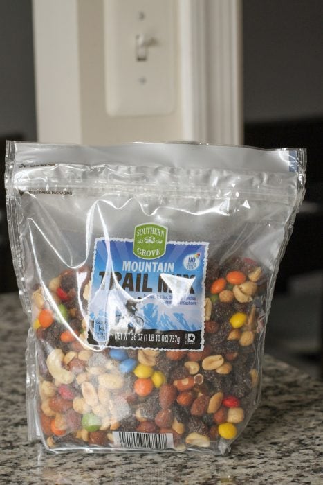 A bag of Aldi trail mix.