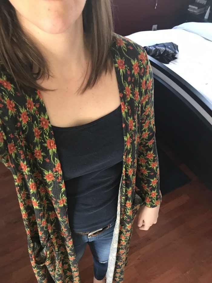 a flower print lularoe long cardigan