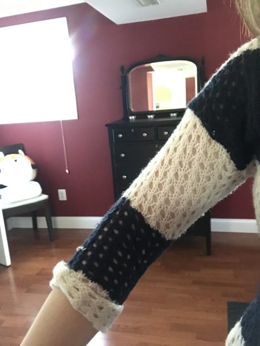 tan sweater sleeve