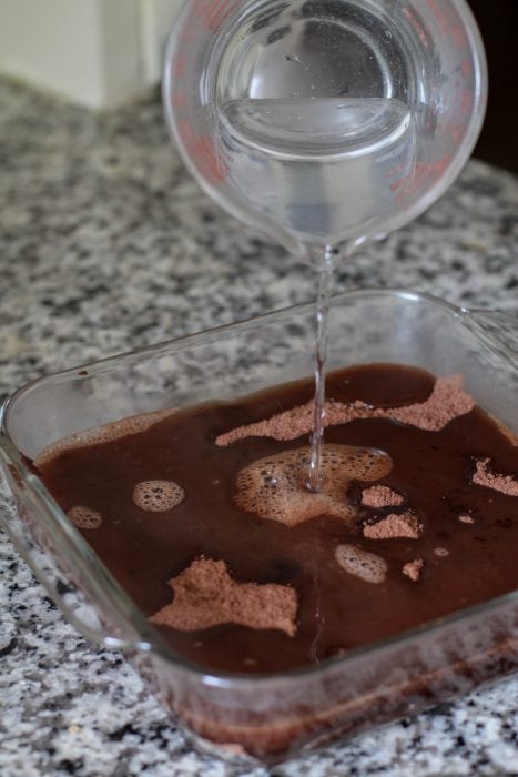 boiling water on hot fudge pudding cake