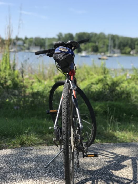 bike by river.