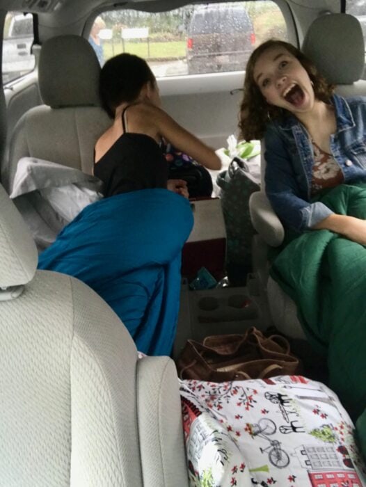 Kristen, Sonia, and Zoe in the van