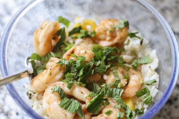 shrimp with mango coconut rice