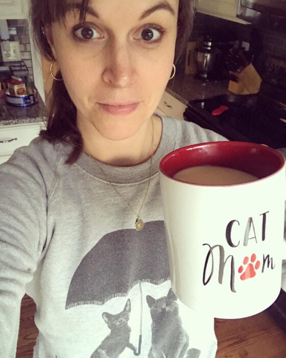 Kristen with cat mom mug