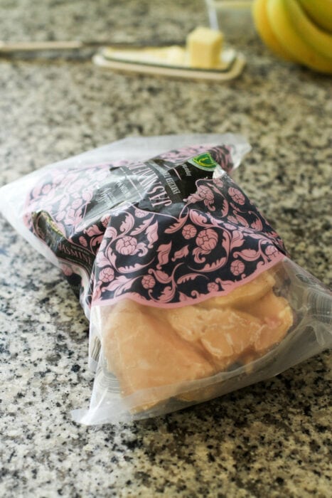 chicken breasts frozen in a rice bag