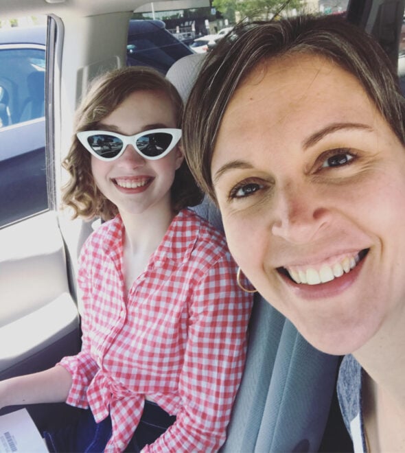 Kristen and Sonia in the car.