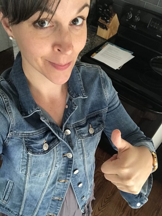 Kristen in a Stitch Fix jean jacket