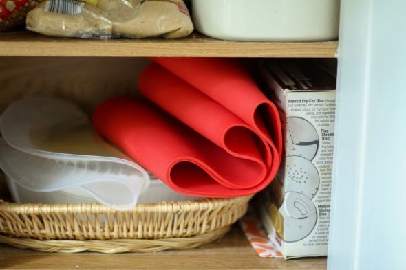 Frywall folded up in kitchen cabinet