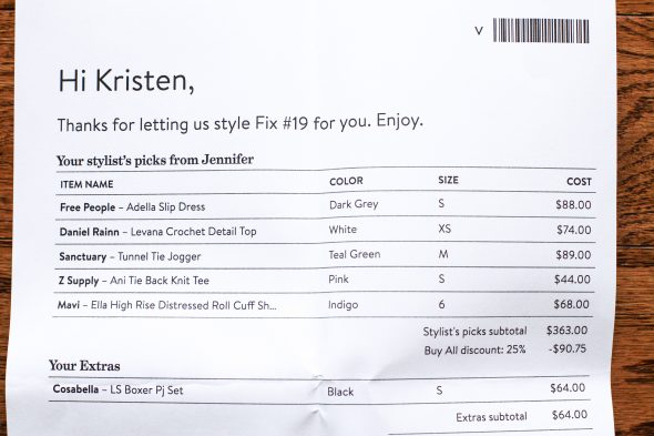 Stitch Fix Price sheet