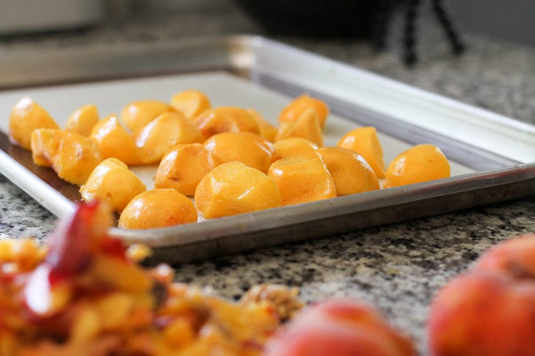 peaches prepped for home freezing