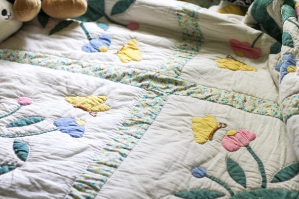 Flowered flour sack quilt