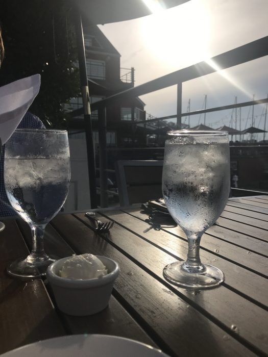 water glasses at a restaurant