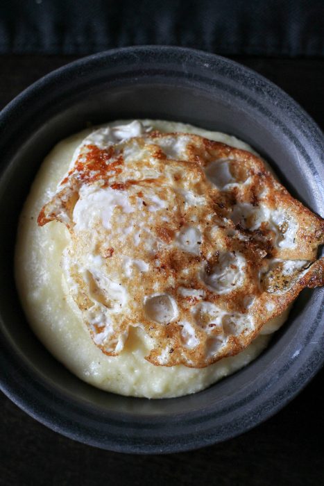 fried egg on polenta