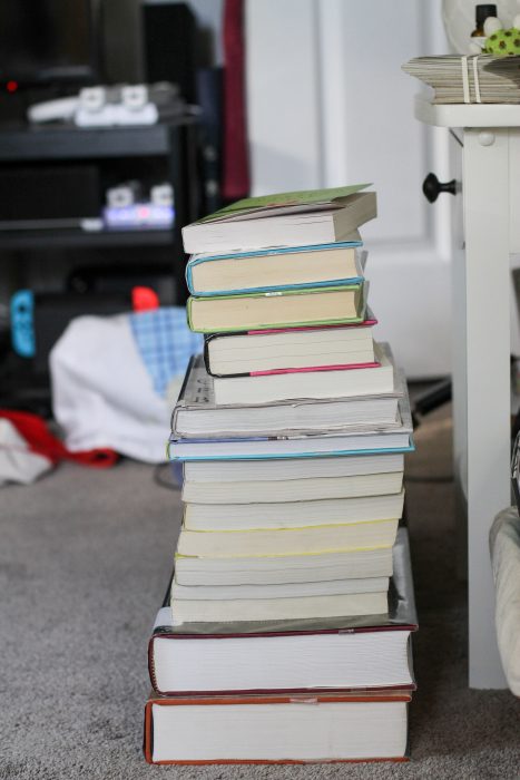 stack of library books