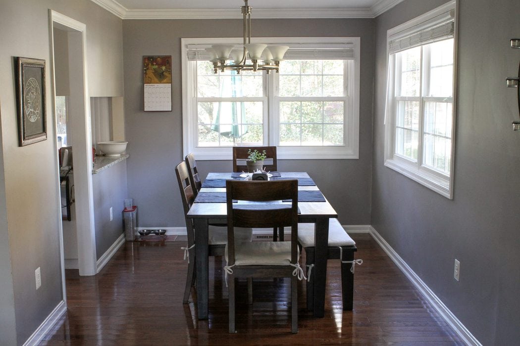 dining room with two windows
