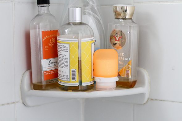 shampoo in silicone travel container