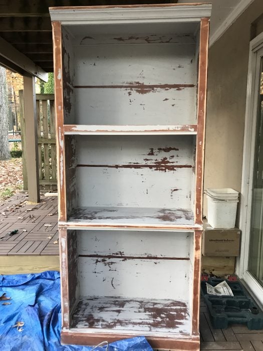 sanded bookshelf