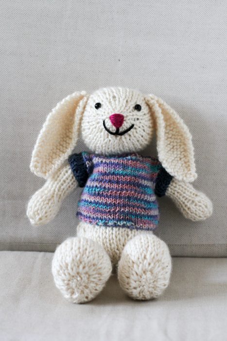 white bunny with sweater